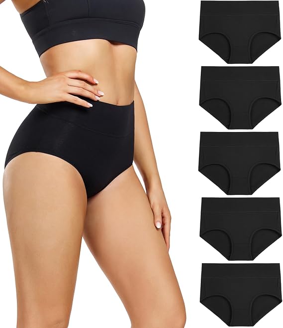 wirarpa Ladies Knickers High Waisted Underwear Cotton Panties 5 Pack