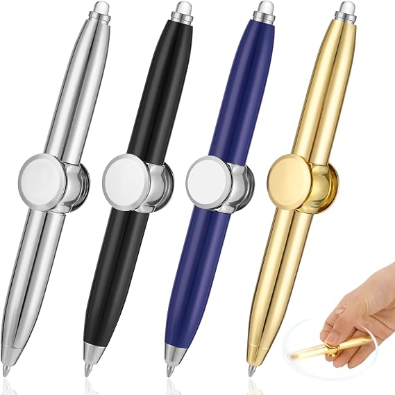 saerryor 4PCS LED Spinning Fidget Stress Relief Ballpoint Pens, Black