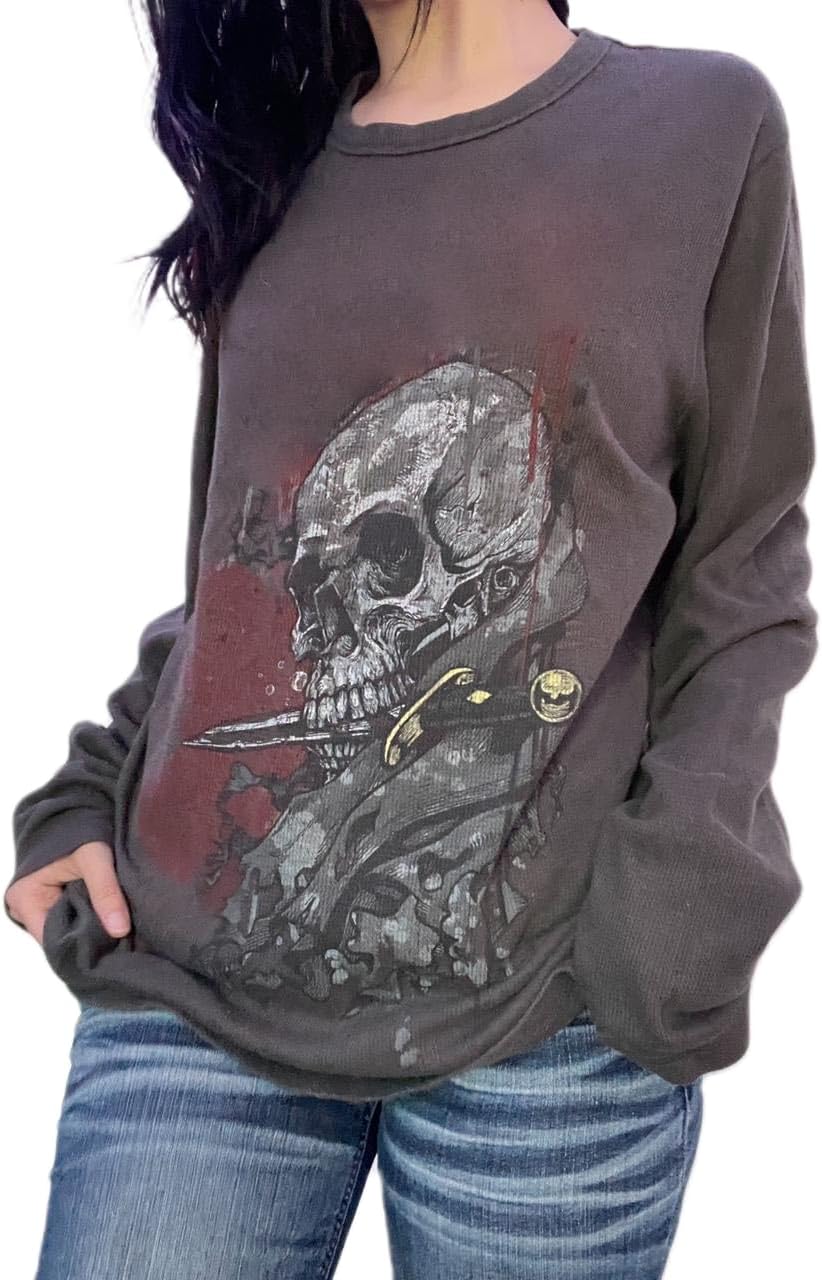 Women Y2k Fairy Grunge Long Sleeve Shirt Graphic Punk Gothic Tee Top Teen Girl Vintage Aesthetic Streetwear