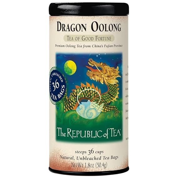 The Republic of Tea - Dragon Oolong Tea Tin, 36 Tea Bags, Naturally Caffeinated