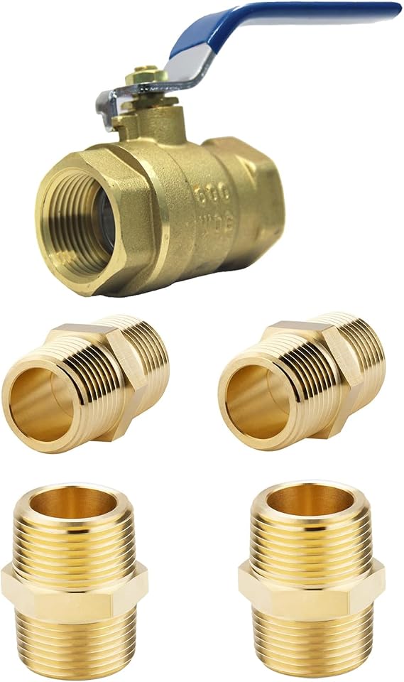 1 inch Brass ball valve and 1 inch Brass nipple Male Threaded Pipe Adapter