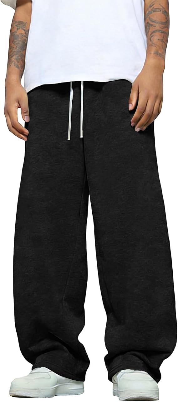 Men's Baggy Sweatpants Relaxed Fit Fleece Joggers with Pockets Elastic Waist Loose Trousers for Streetwear & Lounge