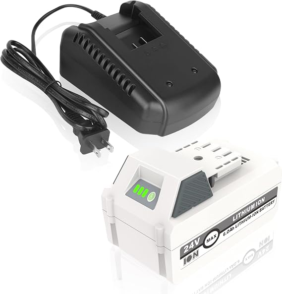 24V 6.0Ah Battery and Fast Charger for Snow Joe & Sun Joe 24-Volt Battery