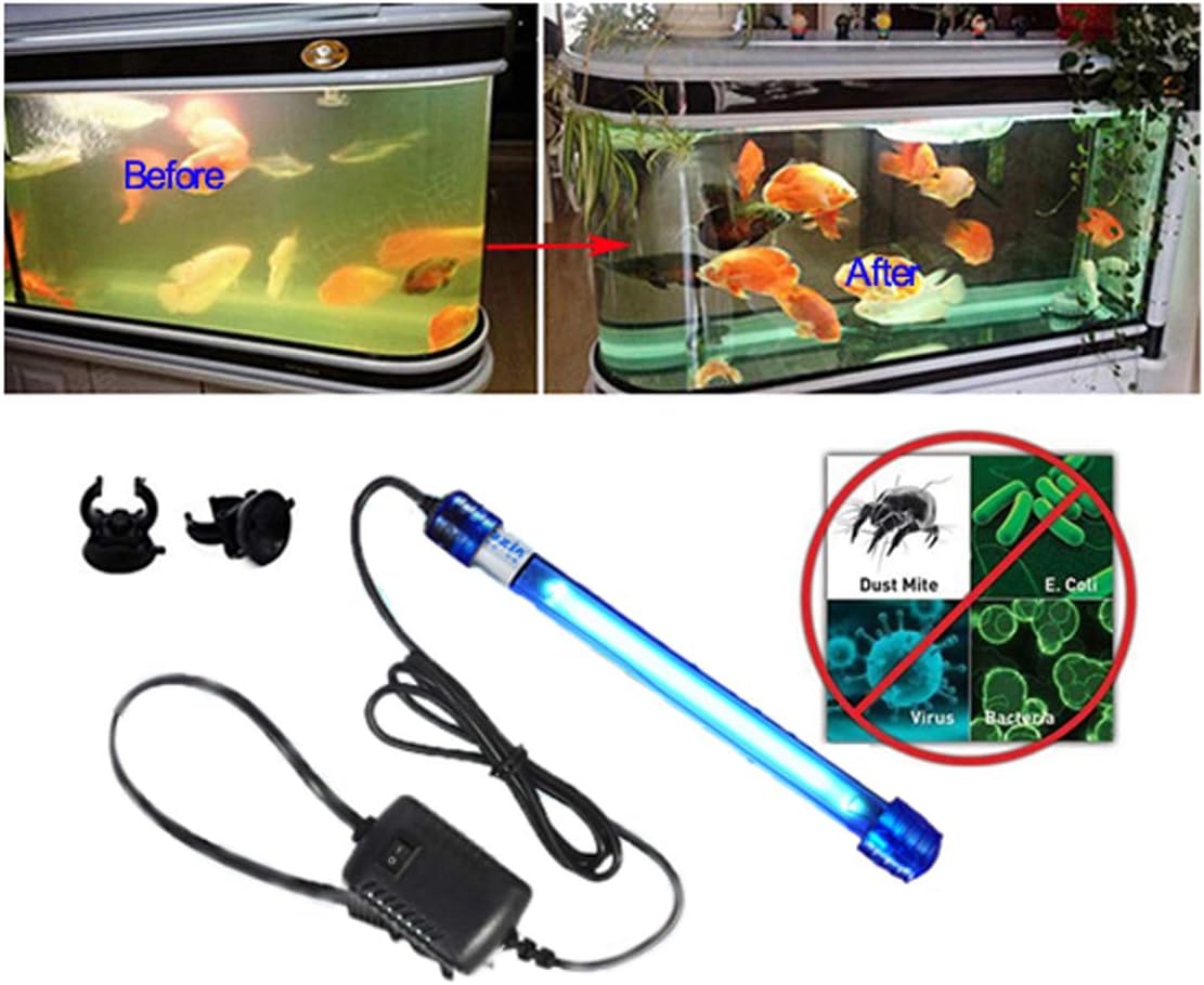 Aquarium UV light Sterilizer Water Clarifier UV Light Clean Green Algae Pet Dog House Bacteria-Killer UV Sterilizer Lamp for Sump Filter Tank Pond Swim Pool Home Sterilization 13W 13inch in length