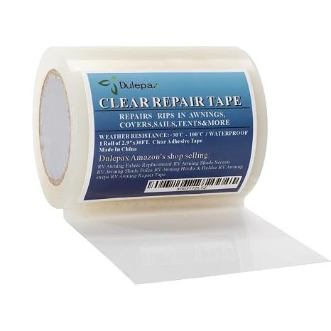 Dulepax-Tent Repair Tape,Awning Repair Tape,Boat Covers Repair,RV Covers Repair Kit,Tarp Repair,Canvas Pctch Kit,Sail Tape Etc...1 Roll of 30FT x 2.9"