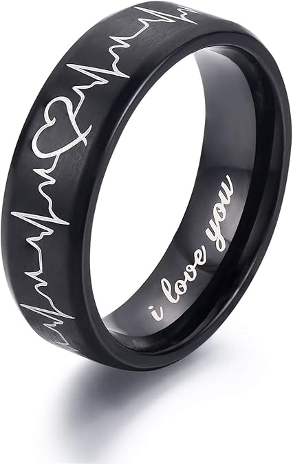 LAVUMO Heartbeat Rings for Couples I Love You Matching Promise Rings Wedding Bands Sets for Him and Her with Box Stainless Steel Comfort Fit