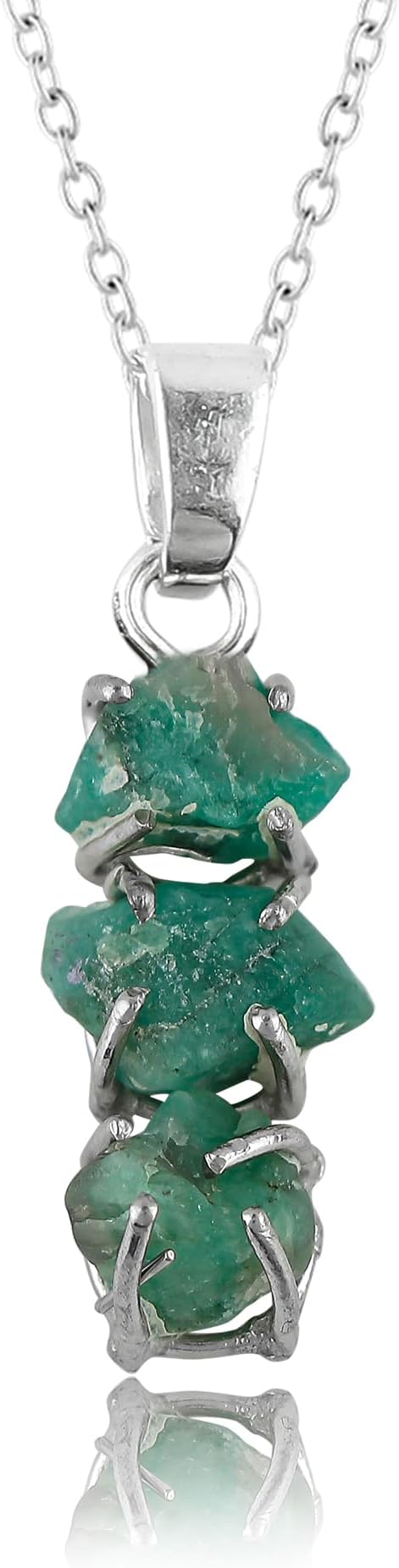 Emerald Pendant Necklace, Natural Raw Crystals, Rough Gemstone, Dainty Prong Setting, Energy Healing Stone, Birthstone, Gift for Women, Silver Jewelry 18 inch