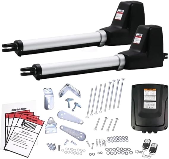 Electric Gate Opener Kit, LM602/230V Dual Swing Gate Opener 350kgs Per Leaf with 2 Remote Controls AC Powered Automatic Door Operator