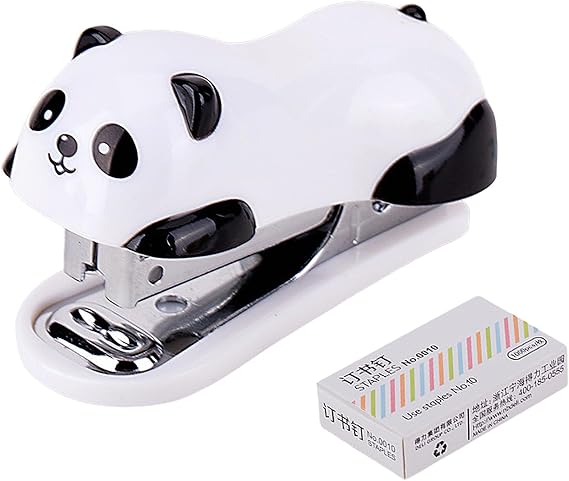 Portable Mini Cute Panda Desktop Stapler Set with 1000PCS No.10 Staples for Office School Home or Travel Use