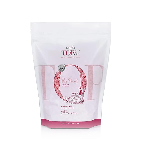 Italwax Top Line Pink Pearl Hard Wax Beads 1.65 lb (750 g) Semi-Creamy Unscented Hard Wax for Facial Areas, Strong from First Pull Made in Italy