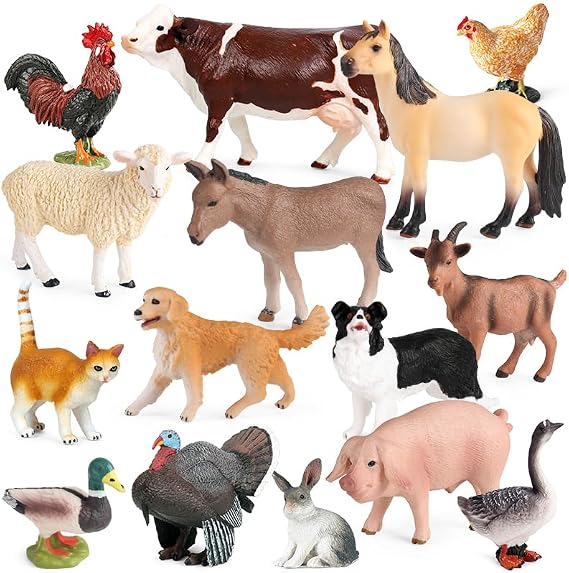 EOIVSH Farm Animal Toys for Kids 3-7 | Plastic Toy Figure Playset with Cow Horse Duck Cat Dog