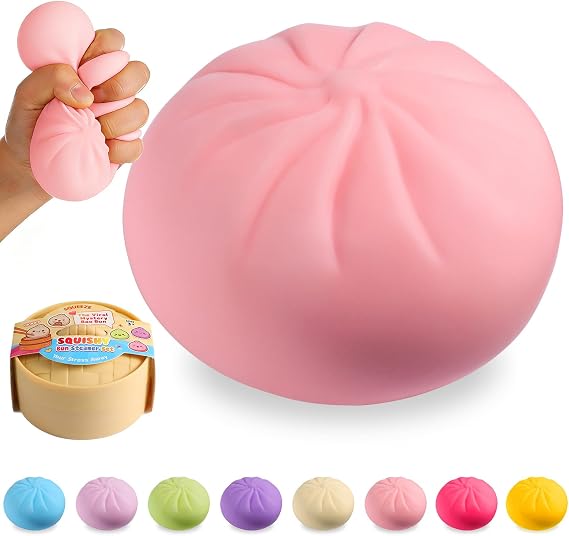 Dumpling Squishy, Viral Squishy Dumpling Mystery Box,Squishies Toys, Bao Bun Squeeze Stress Relief Fidget Toy,Holiday & Birthday Gifts for Kids Teens & Adults (Pink)