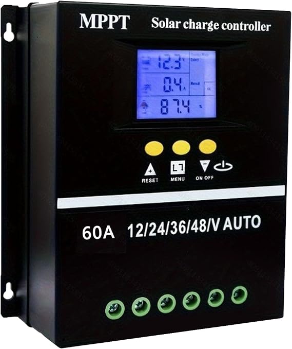 60A Solar Charge Controller MPPT 12/24/36/48V Solar Panel Charge Controller Automatic LCD Display Dual USB Regulator Intelligent Regulator Solar (Black)