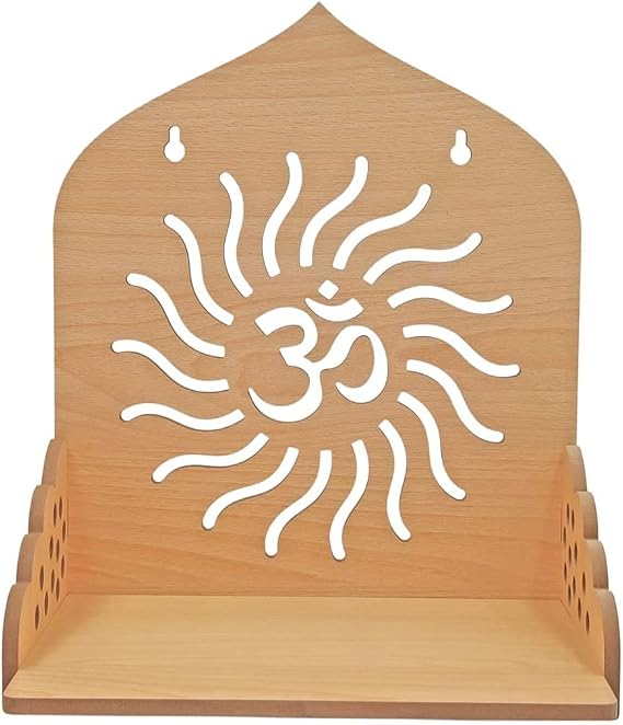 SAI MART Beautiful Wooden Temple with Om sun Design Plywood Mandir Pooja Room Home Decor Office Home Temple Gift