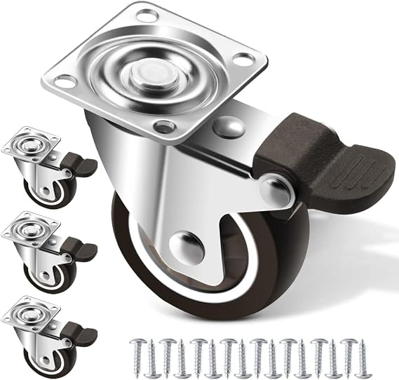 Set of 4 Furniture Castors 50 mm Heavy Duty Castors with 4 Brakes Castors for Furniture Transport Castors with 100 kg Total Capacity 360° Rotating Swivel Castors Fixed Castors for Table (Black 50 mm)