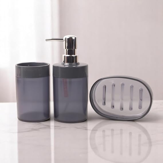Deconox Acrylic 3-Piece Bathroom and Sink Set - Toothbrush Holder, Liquid Soap Dispenser and Solid Soap Dispenser - Stylish, Durable, Modern Bathroom Organizer (ASORTİ)