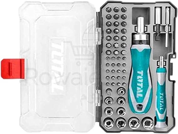 TOTAL - Multi-bit Screwdriver Set | 41 Bits & 9 Sockets | Ratchet Handle for Easy Use | Ideal for DIY & Repairs | Includes Flat, Phillips, Torx Bits | Metallic Silver, Chrome Vanadium