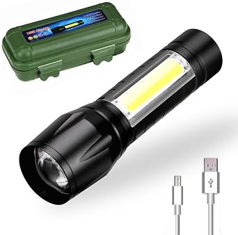 Mini 300 Lumens Flashlight, Small Rechargeable LED Strobing Light Super Bright, Rotate Zoom Mode, Adjustable Light 5 Modes, Outdoor Flashlight (#2)