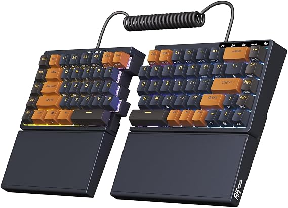 RK ROYAL KLUDGE RKS70 Ergonomic Split Keyboard, Wireless PC Gaming Keyboard with Bluetooth/2.4G/Wired, Hot Swappable Mechanical Keyboards w/Fixed Wrist Rest, PBT Keycaps, Tactile Switches, Black