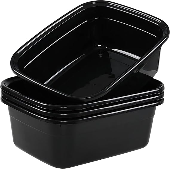 4-Pack Dish Pan Basin, 14 Quart Plastic Rectangular Wash Basins | Black