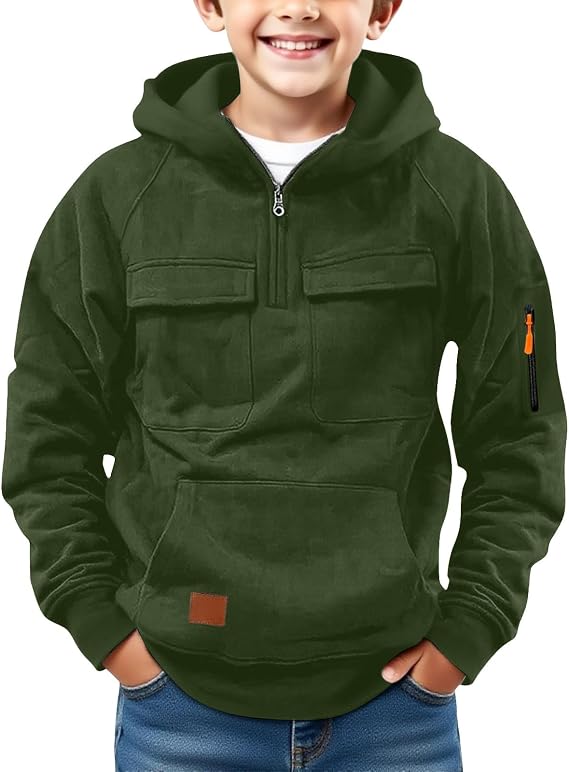 Boys Hoodies Half Zip Hooded Pullover Long Sleeve Oversized Sweatshirts with Pockets Fall Winter Warm Athletic Tops