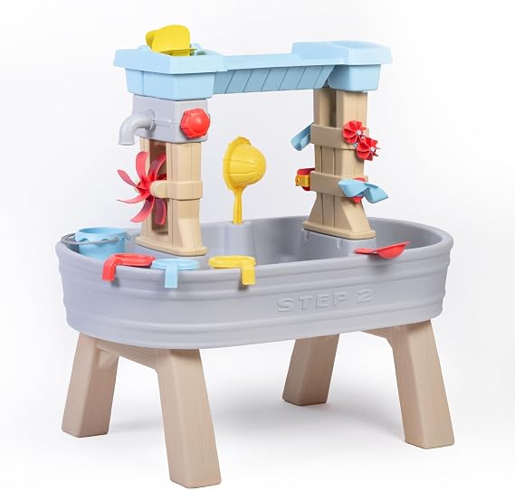 Step2 Rain Showers & Flow Kids Water Table, Outdoor Toddler Activity Table, 15-Piece Accessory Set, Ages 1.5+ Years Old, Multicolor (Gray, Blue, Red)