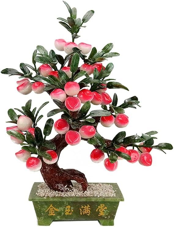 Crystal Tree of Life Natural Jade Bonsai Artificial Peach Tree Living Room Porch Decoration Money Feng Shui Potted Home Creative s Feng Shui Gemstone Desk Decor,One Color-B