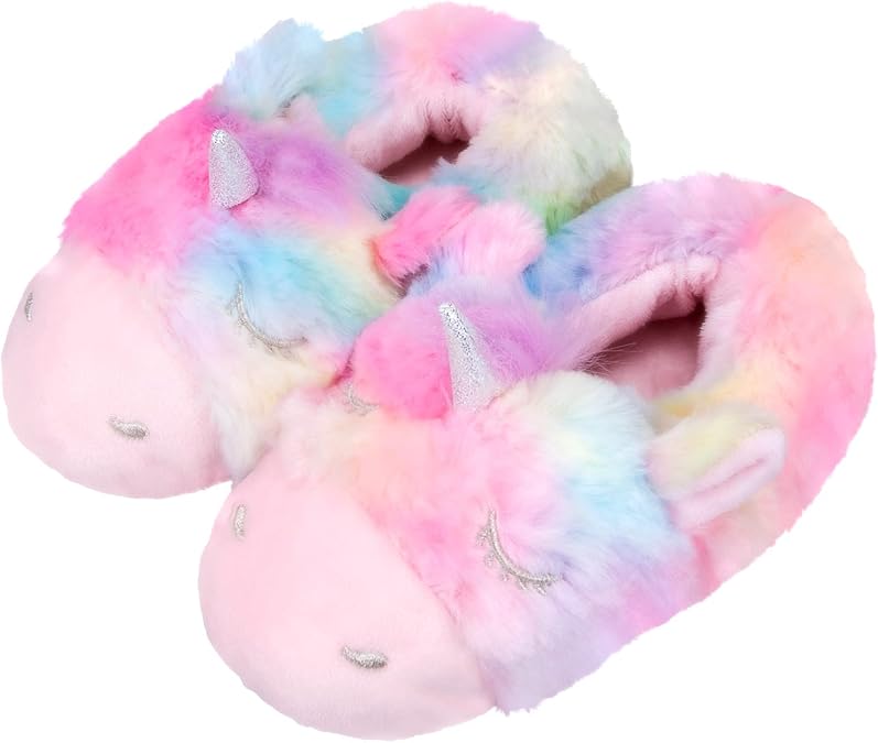 Girls Unicorn Slippers, Toddler No-Slip Cozy Soft House Slippers with Comfy Memory Foam House Shoes for Girls Bedroom Indoor Outdoor