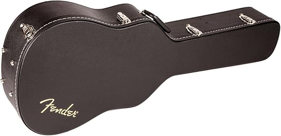 Fender Flat-Top Dreadnought Hard Shell Acoustic Guitar Case, Padded, Black | 1-inch foam padding, hard shell protection, dreadnought fit, lightweight, secure latches, gig-ready, black