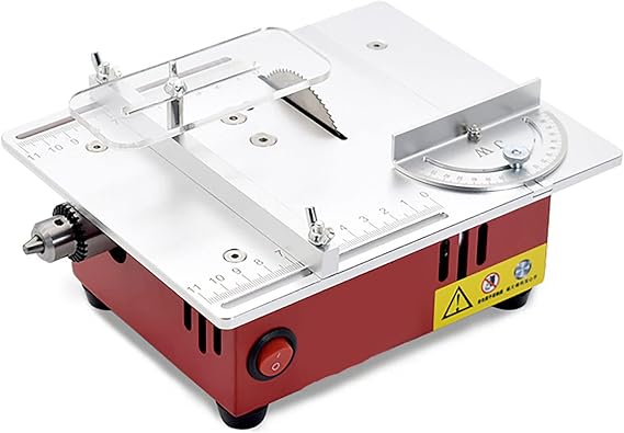 Mini Table Saw 96W Portable Precision Table Saws Adjustable Cut Depth for Hobby Craft Modelling DIY Handmade Wooden,with Chuck Grinding Disc