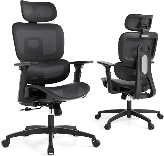 Athena Collection High Back 3D Ergonomic Mesh Office Chair, 1 Pack, Black | 5 Position Adjustable Hight, Adjustable Headrest & Armrests, 90145 Recline, Swivel Desk Chair for Office Conference Room