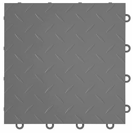 Nitro Tiles by FlooringInc 12" x 12" Interlocking Garage Floor Tiles, Diamond Pattern Heavy Duty Polypropylene Flooring, Modular Snap-Together Non-Slip Floor Tile, Graphite, 52-Pack (52 Sq Ft)