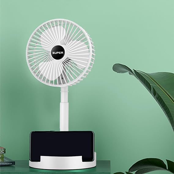 Standing Fan Oscillating 2024 New Portable Plug in Power Fan 6.5" Pedestal Fan with Quiet Height Adjustable Foldaway Fan with 3 Speeds, Phone Holder