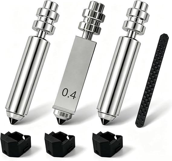 3PK 0.4mm Kobra X Nozzle Hardened Steel Nozzles for Anycubic Kobra 4 Parts | Quick-Swap Integrated Hotend, Leak-Proof, High Temp, High Speed 600mm/s, 3PCS Silicone Cover & 1PC Nozzle Brush for KX/K4