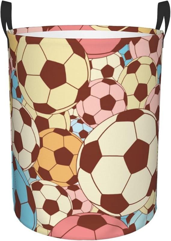 Laundry Basket Colorful Footballs Oxford Cloth Collapsible Laundry Hamper Storage Basket with Handle for Kitchen Bedroom Living room