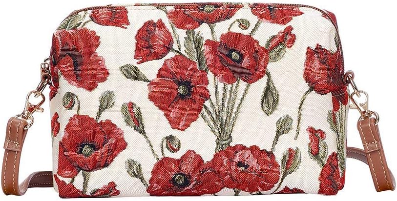 Signare Tapestry Women Fashion Travel Hip Cross Body Bag Poppy Flowers (HPBG-POP)