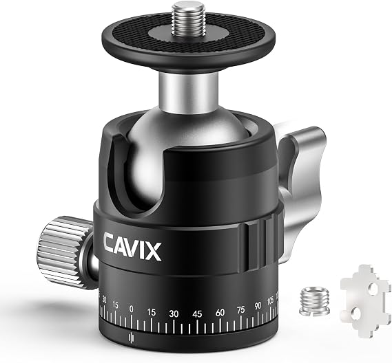 CAVIX MT-03 Camera Panoramic Tripod Head Small Ball Head with Arca Swiss Quick Release Plate Bubble Level Load Capacity 11 lbs/5 kg, for DSLR/Mirrorless Camera Tripod, Travel & Landscape Photography