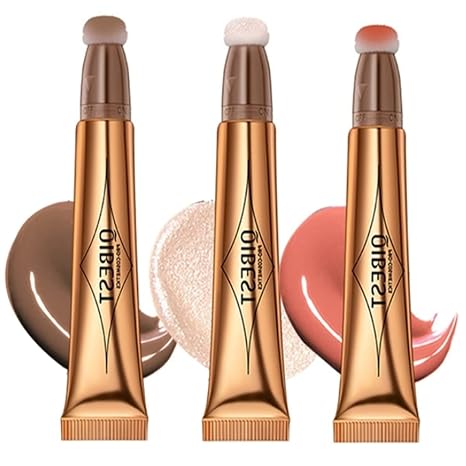Beauty Searcher Flüssige Kontur Beauty Wand Gesichts Highlighter und Bronze Stick mit Kissen Applicator befestigt lange anhaltende seidige Creme Gesicht Highlighter Bronze Make-up Stick (01&02&04)