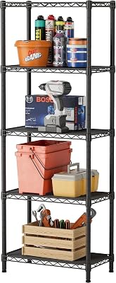 SINGAYE 5 Small Wire Shelves Kitchen Pantry Close Home Organizers and Storage Bathroom Shelf Laundry Room Organization Adjustable Book Metal Garage Shelving Unit