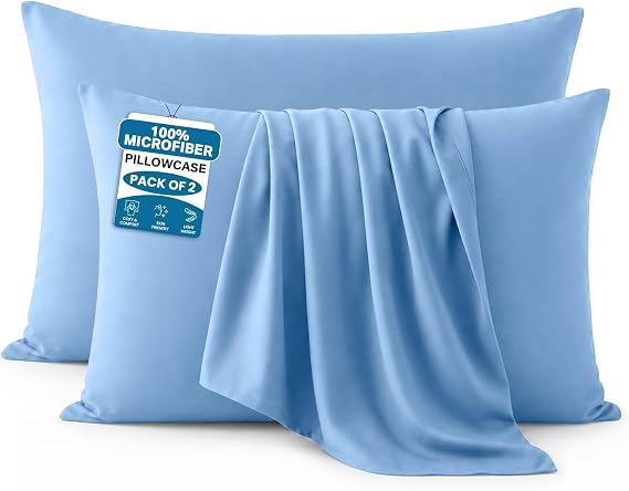 Moonlight Bedding Pillow Cases 2 Pack – Sky Blue Pillowcases Envelope Closure Super Soft Brushed Microfiber Standard House Wife Pillow Covers, (50 X 75 CM)
