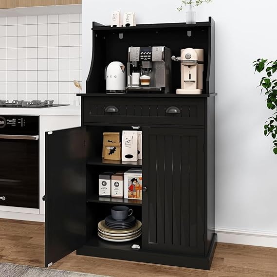 HOLTICO 54" Microwave Storage Cabinet with Doors, Black