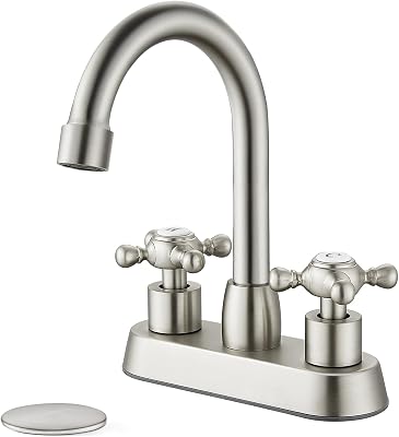 4 Inch Centerset Bathroom Faucets Double Cross Handle Bathroom Sink Faucet Deck Mounted Vintage RV Farmhouse Vanity Basin Mixer Tap with Pop up Drain,Brushed Nickel