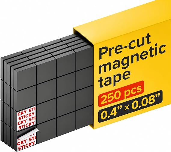 Hyper-Sticky Magnets with Adhesive Backing (250 pcs) - Strong Magnetic Squares for Whiteboard, Fridge, Crafts - Easy to Cut Stickers for Planning and Organization