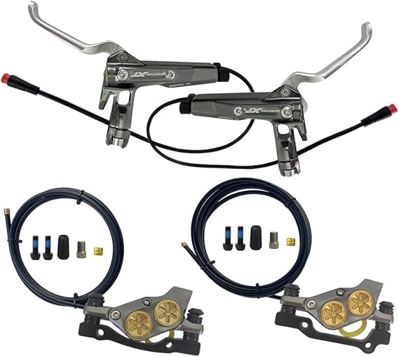 FukkeR Bicycle Hydraulic Disc Brake Front & Rear Kit 950mm/1850mm Aluminum MTB Brake For Ebike BMX XC Fit 160/180mm Rotor With 4 Piston Caliper PM/is Adapter