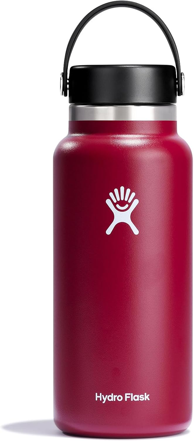 Hydro Flask 946 ml Drinking Bottle Insulated Stainless Steel Drinking Bottle Sports Bottle with Leakproof Flex Cap Lid and Strap Thermal Flask Dishwasher Safe Large Opening Berry