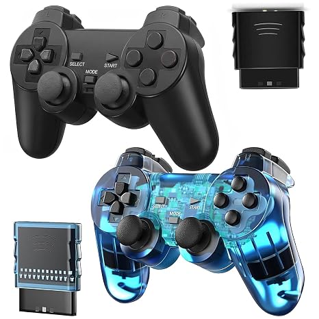 Degulan Wireless Controller Compatible with PS-2 Console, Remote Gamepad for Play 2 (Black and Blue)