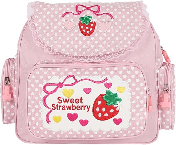 Strawberry Mini Backpack Japanese Style Kawaii Bookbag Embroidered Strawberry Lace Backpack Casual School Bag for Girl