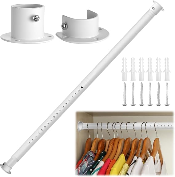 Extendable Wardrobe Rail 73-100CM Adjustable Closet Hanging Rod, White