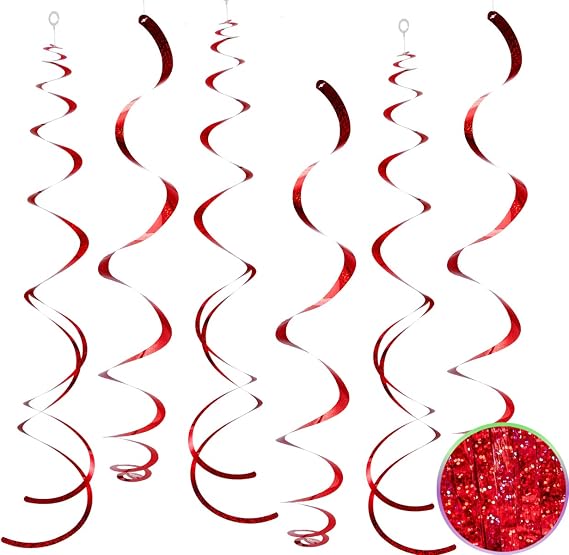 30 pcs Red Hanging Swirls Decorations Swirl Party Decorations Plastic Party Streamer for Ceiling, 26"
