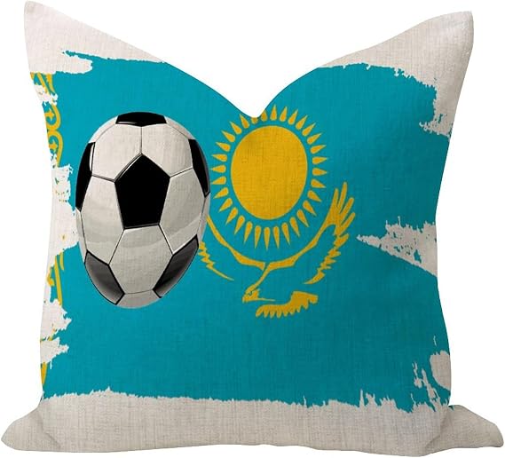 Football Theme Kazakhstan Comfy' Throw Pillow Covers Country Car Pillow Cushion Case Flag Sports Bar Party Events Square Linen Pillowcases for Home Decor Holiday Party Playroom Living Room 16x16